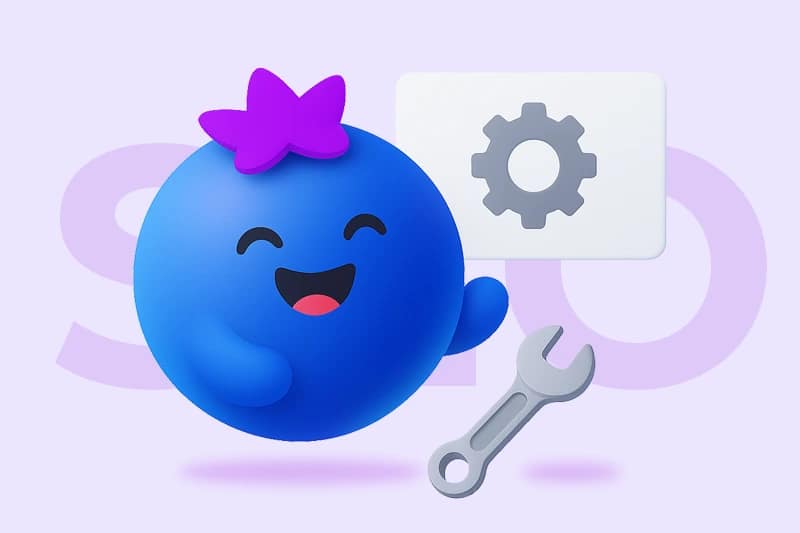 3D blueberry character holding a wrench and gear icon, symbolising technical SEO optimisation for small businesses