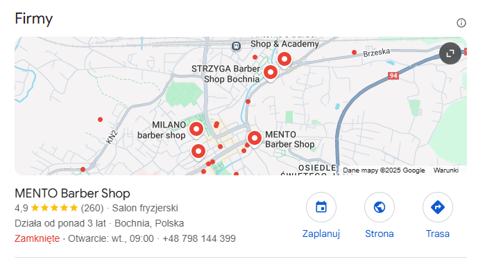 pierwsze miejsce wizytowki w google map