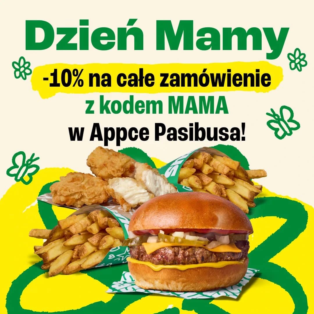 Prowadzenie Facebooka dla restauracji – Pasibus wykorzystuje Dzień Mamy do zaoferowania 10 % zniżki z kodem MAMA w aplikacji