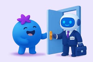 Blue SocialBerry mascot greeting a Google robot — robots.txt guide for UK websites